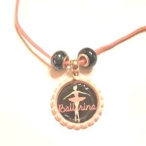 Ballerina bottlecap Handmade necklace on 18" pink braided cord New